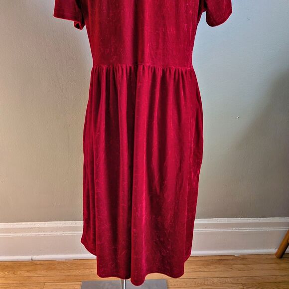 Vintage 90s Ashley Le Mieux Red Crushed Velvet Babydoll Dress Mock Neck Size L - Picture 7 of 8